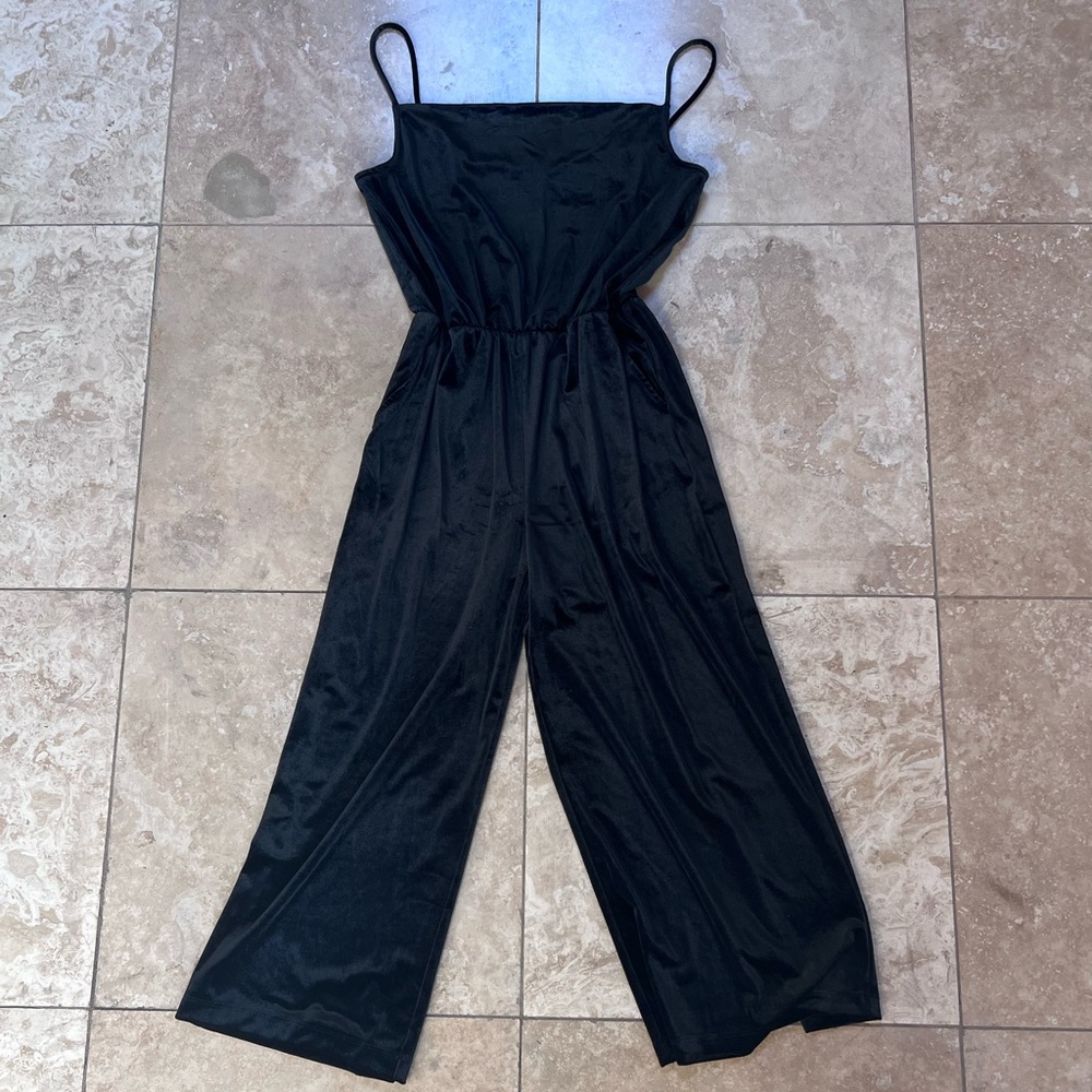 Joe Fresh Black Velvet Crop Jumpsuit / Size S